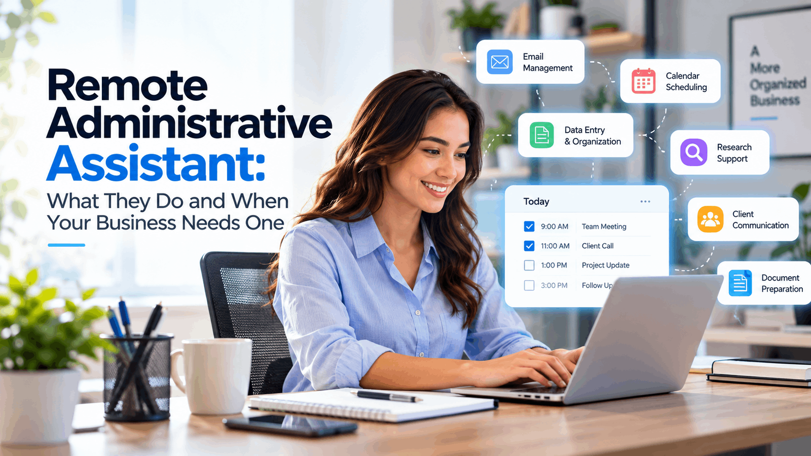 Remote administrative assistant managing business tasks