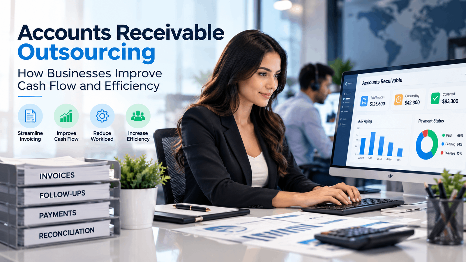 Accounts receivable outsourcing professional managing invoices and payment follow-ups