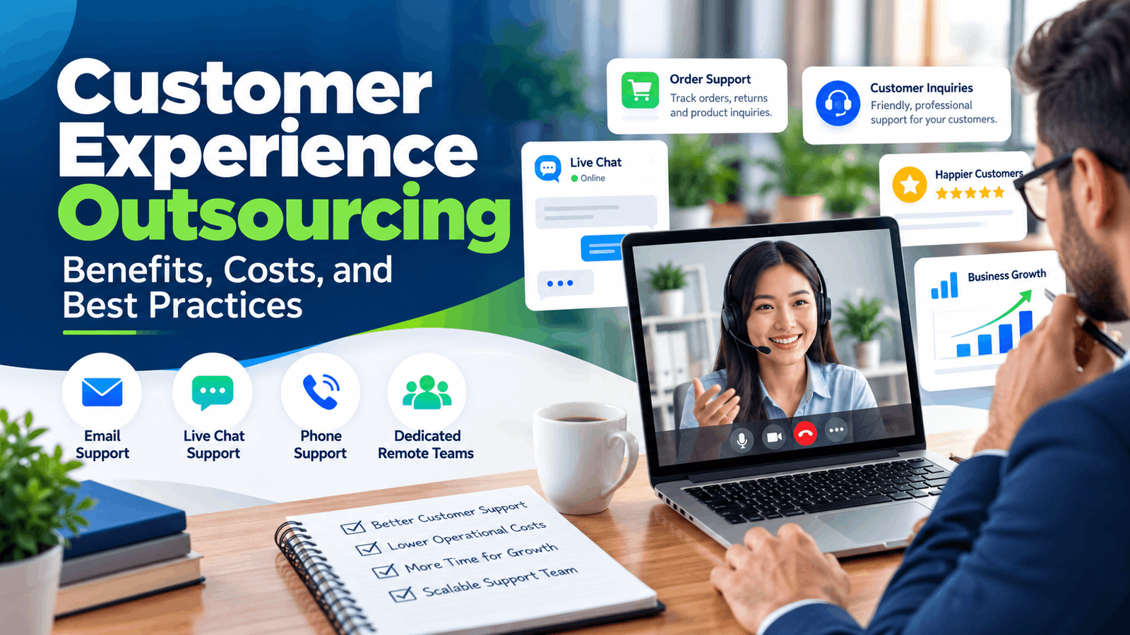 Customer experience outsourcing services helping U.S. businesses manage customer inquiries through remote email, chat, and phone support