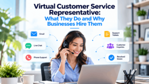 Virtual customer service representative helping customers remotely