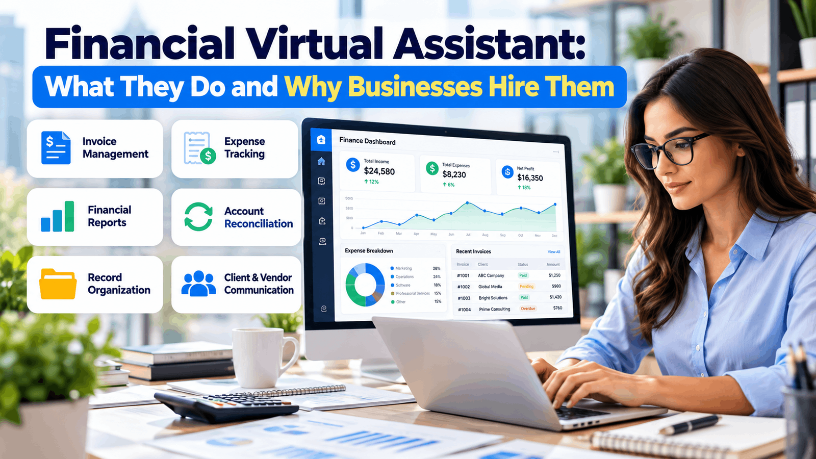 Financial virtual assistant supporting business financial tasks